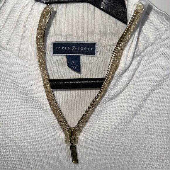 Karen Scott White Half-Zip Knit Sweater w/ Gold Zipper – Women’s XL - Picture 2 of 7